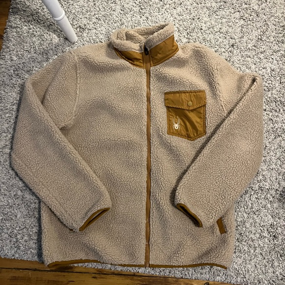 Spyder Other - Spyder Tan Sherpa High Pile Full Zip Polyester Jacket Mens Size Large